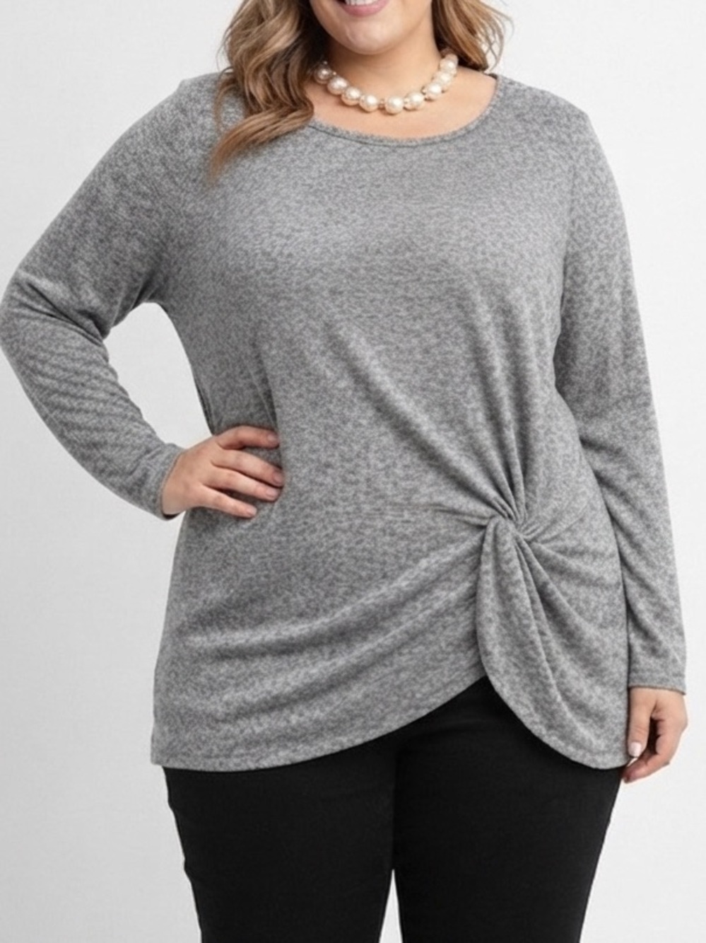 😍CLEARANCE - LILY MORGAN Grey Twist Hem Lightweight Knit Sweater Size 3X